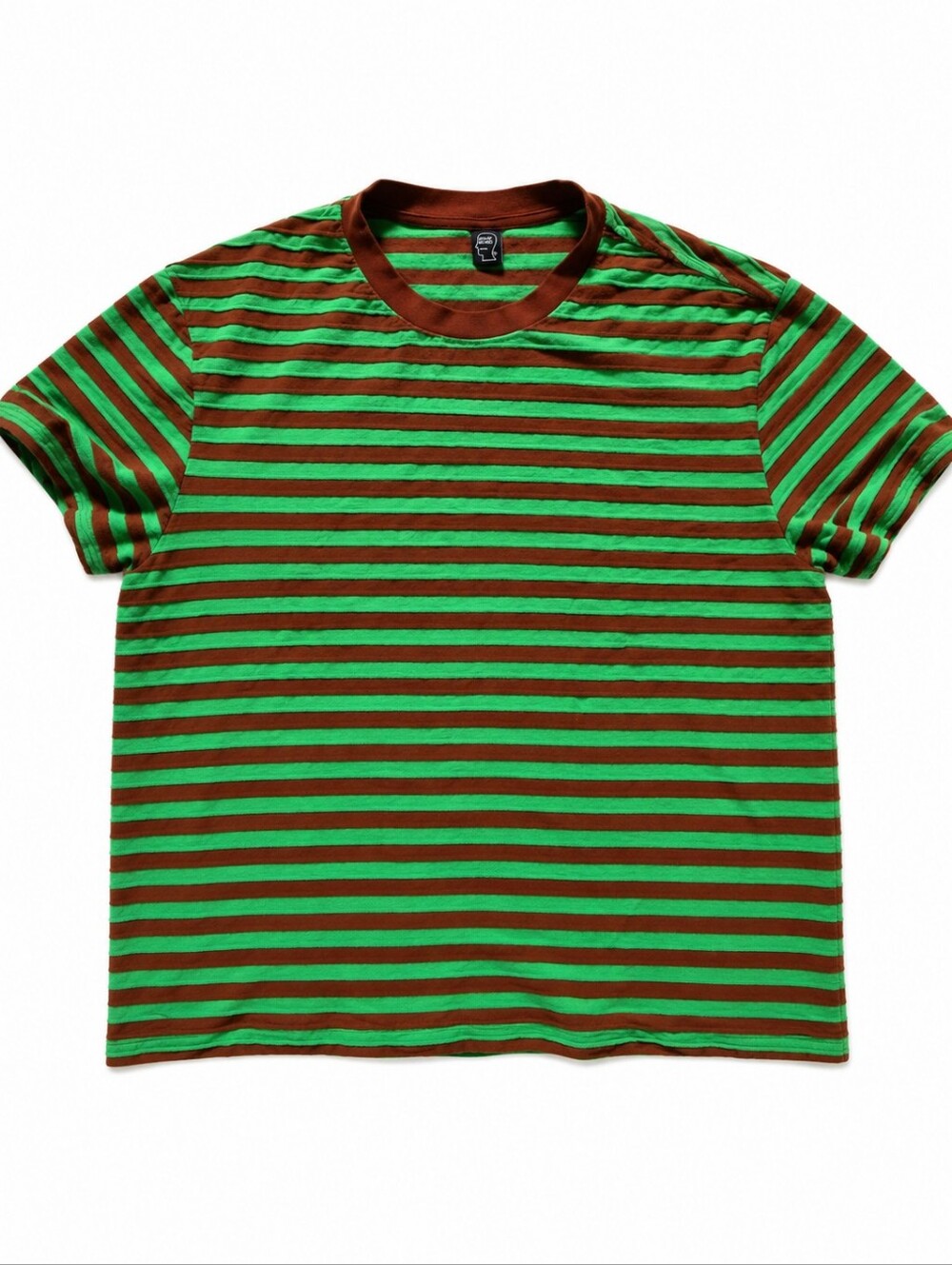 Brain Dead Green & Brown Striped Crew Neck Tee